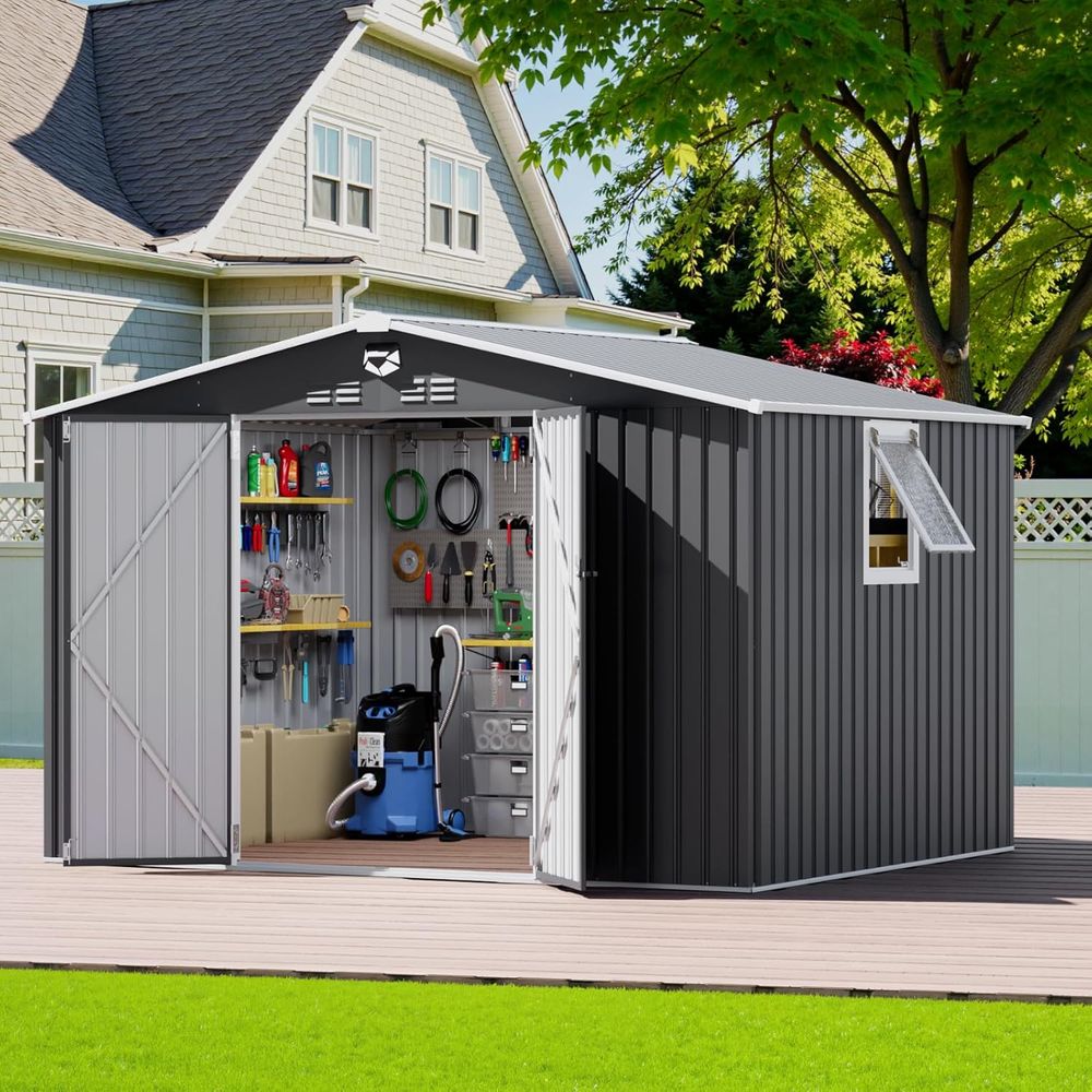 Gardening Tools In - 10x8 Outdoor Metal Storage Shed with