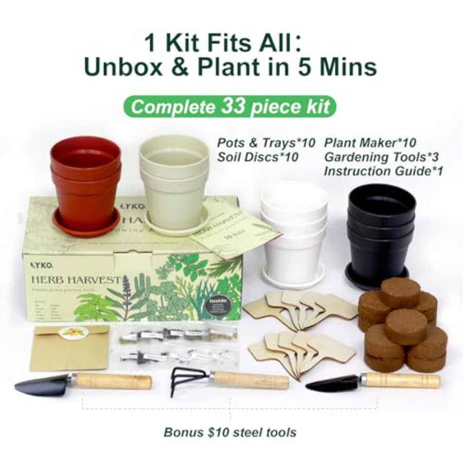 10 Indoor Herb Garden Kit 33pc - đánh giá và giá Gardening Tools Set Gift